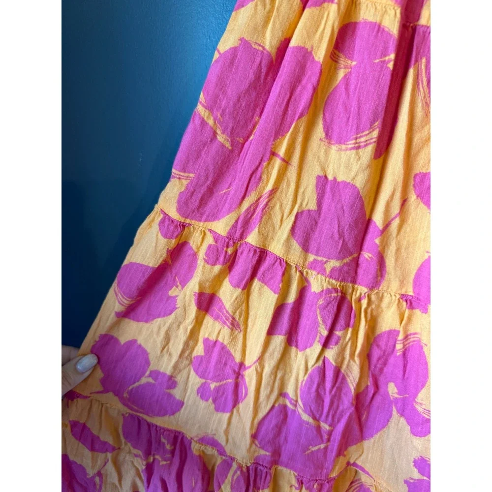 Gap‎ Orange Pink Floral Tiered Midi Dress Sleeveless